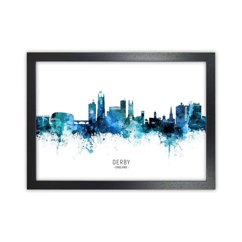 Derby England Skyline Blue City Name  by Michael Tompsett Black Grain