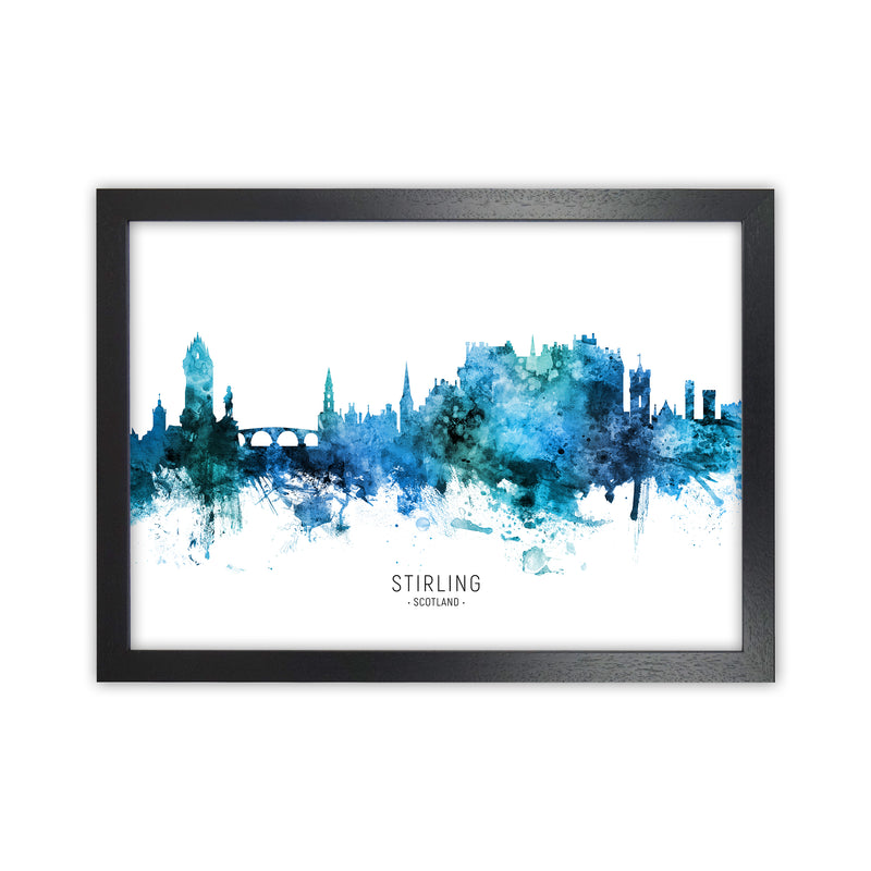 Stirling Scotland Skyline Blue City Name  by Michael Tompsett Black Grain
