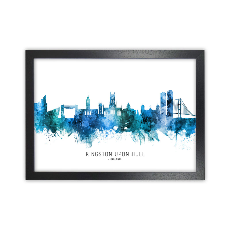 Kingston Upon Hull England Skyline Blue City Name  by Michael Tompsett Black Grain