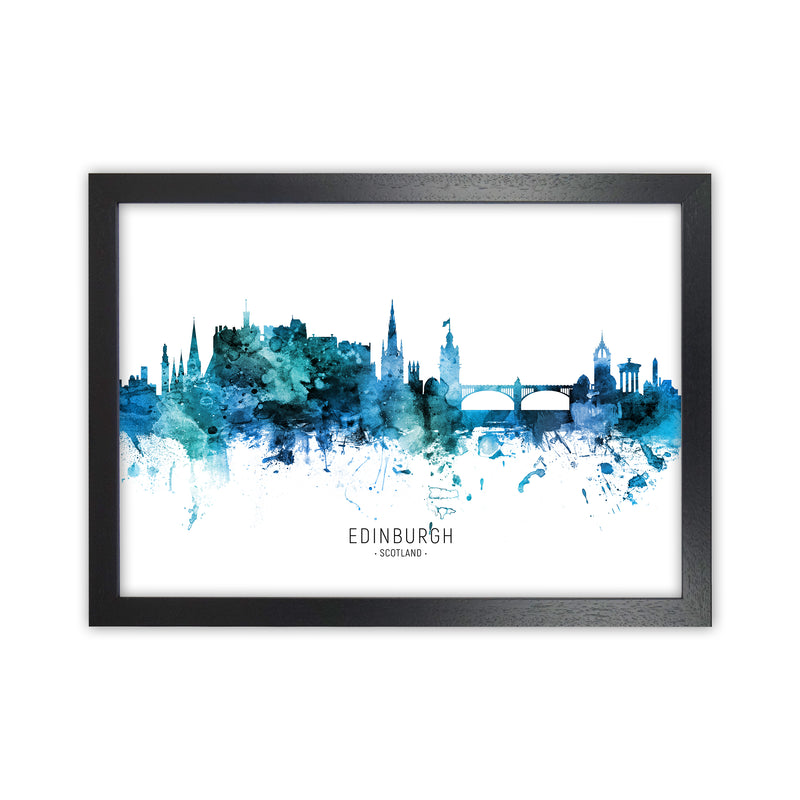 Edinburgh Scotland Skyline Blue City Name  by Michael Tompsett Black Grain