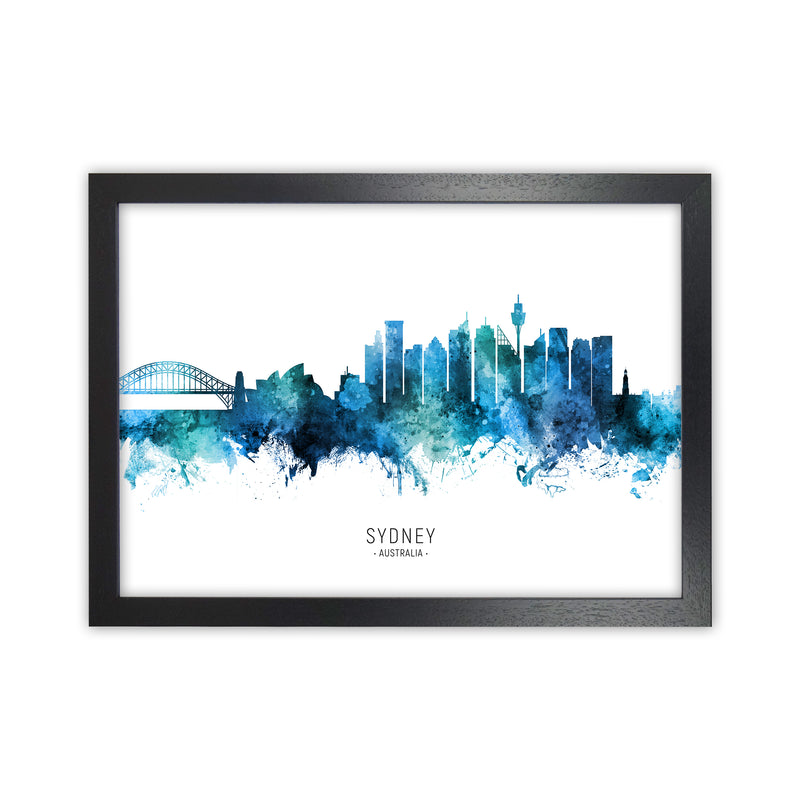 Sydney Australia Skyline Blue City Name  by Michael Tompsett Black Grain