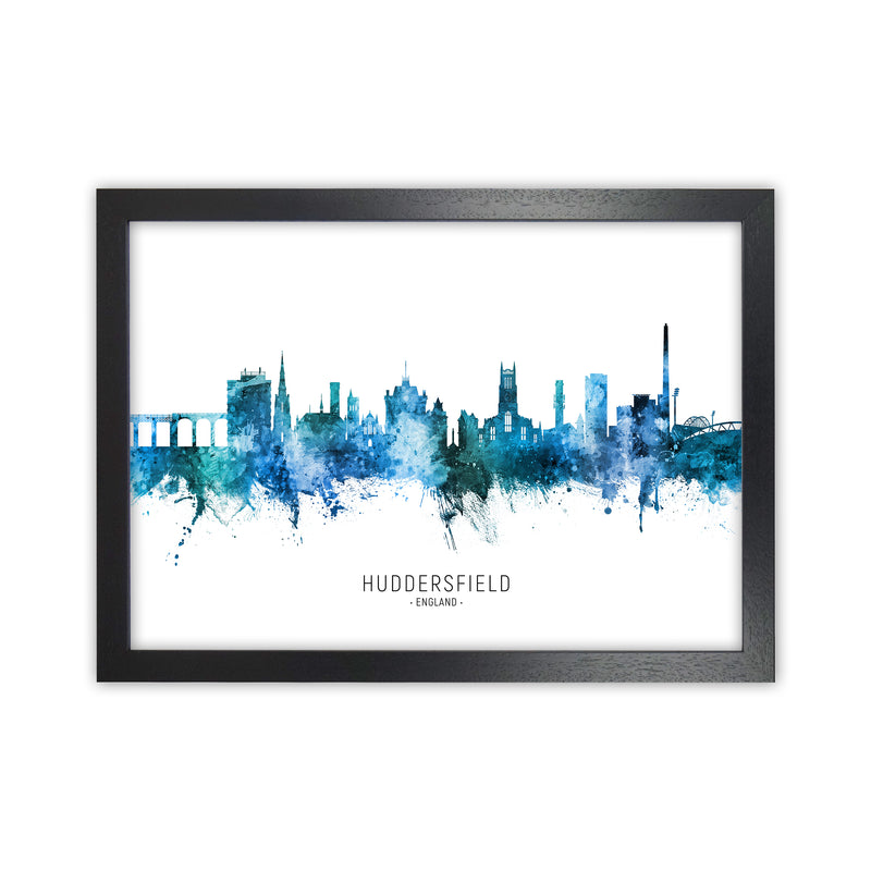 Huddersfield England Skyline Blue City Name  by Michael Tompsett Black Grain