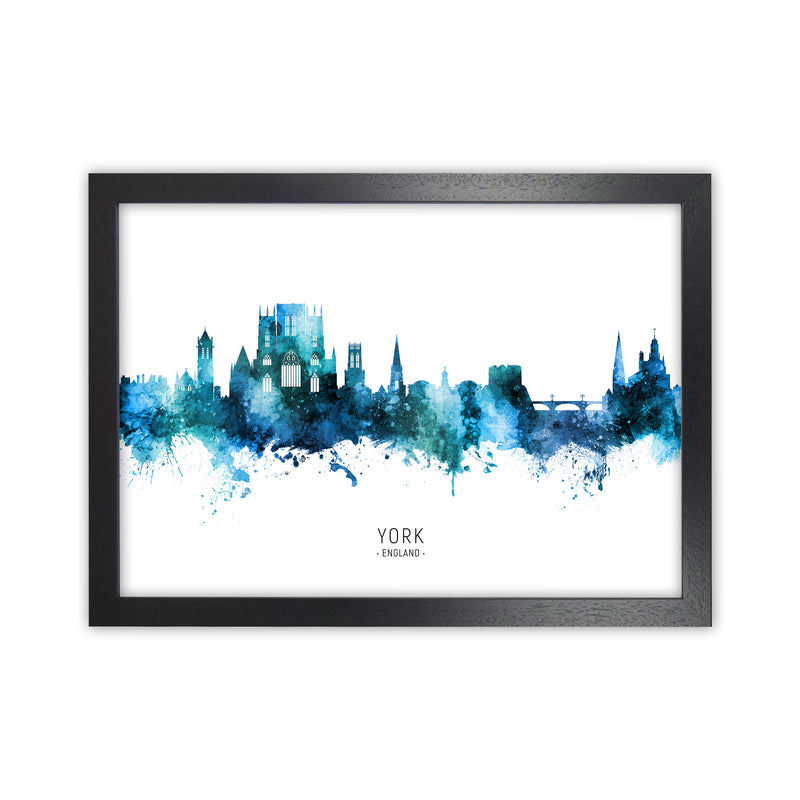 York England Skyline Blue City Name Print by Michael Tompsett Black Grain