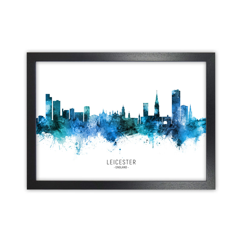 Leicester England Skyline Blue City Name  by Michael Tompsett Black Grain