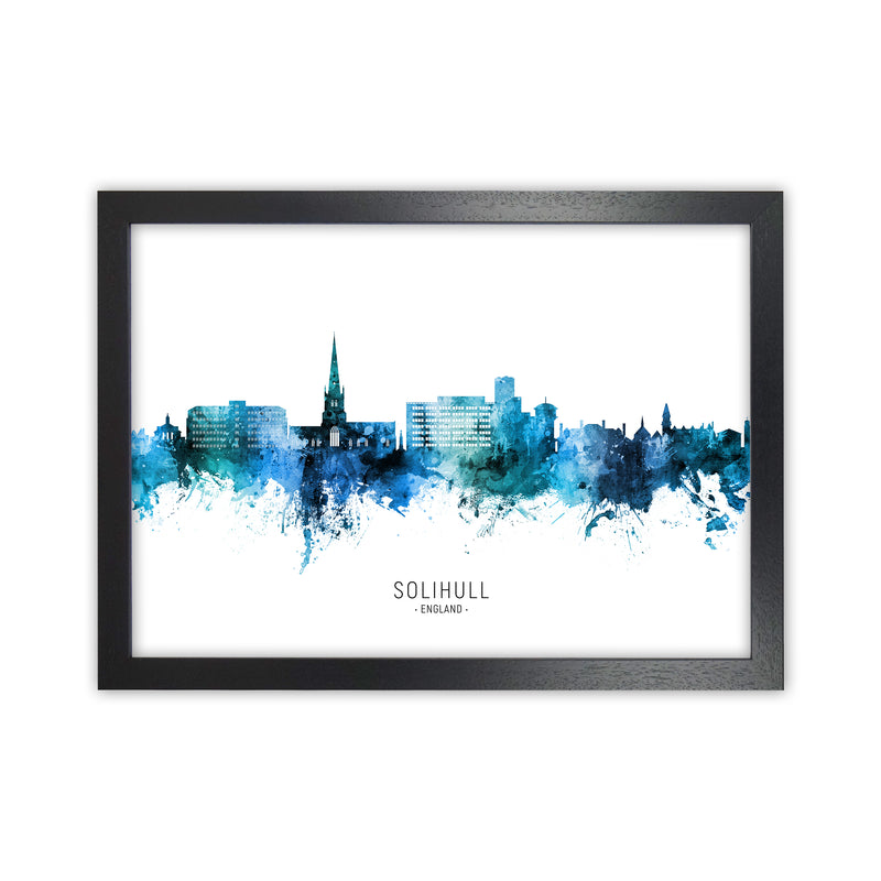 Solihull England Skyline Blue City Name  by Michael Tompsett Black Grain