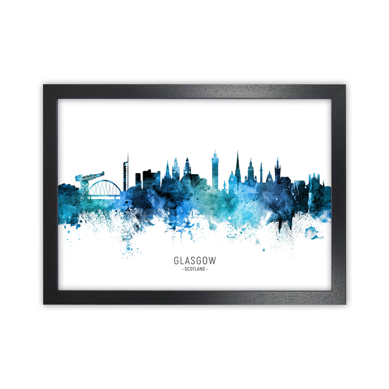 Glasgow Scotland Skyline Blue City Name  by Michael Tompsett Black Grain