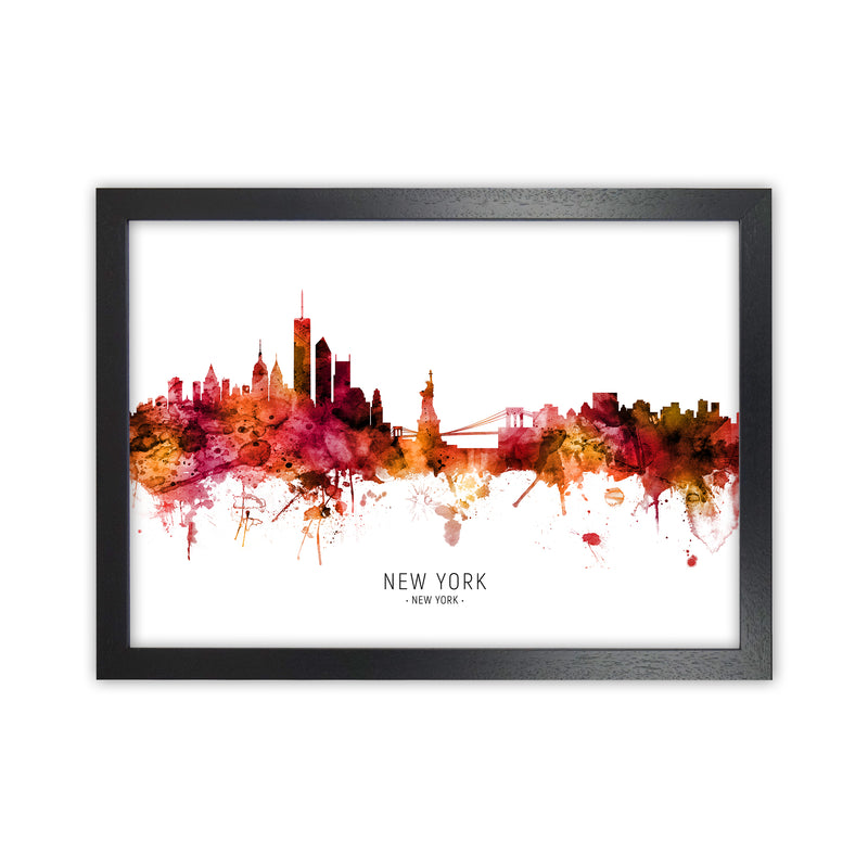 New York New York Skyline Red City Name  by Michael Tompsett Black Grain