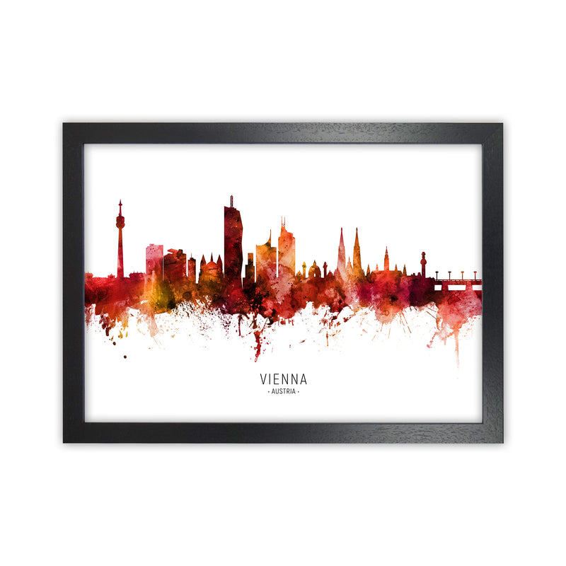 Vienna Austria Skyline Red City Name  by Michael Tompsett Black Grain