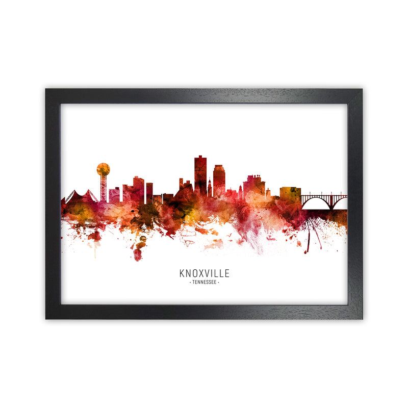 Knoxville Tennessee Skyline Red City Name  by Michael Tompsett Black Grain