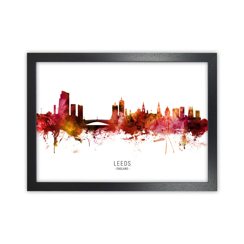 Leeds England Skyline Red City Name Print by Michael Tompsett Black Grain