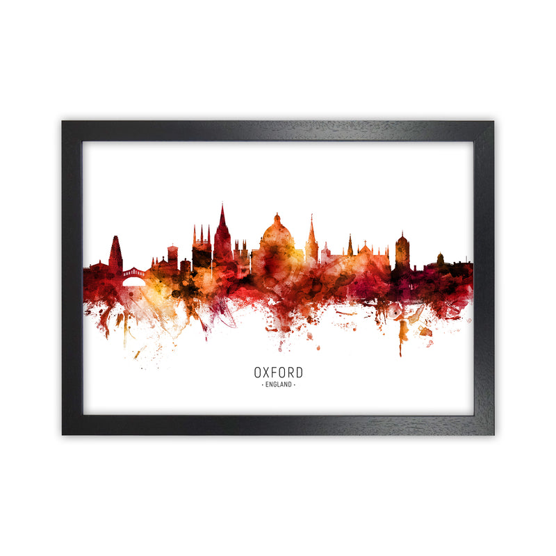 Oxford England Skyline Red City Name  by Michael Tompsett Black Grain