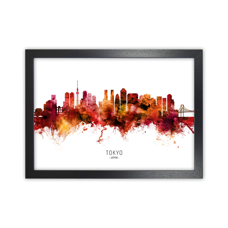 Tokyo Japan Skyline Red City Name Print by Michael Tompsett Black Grain