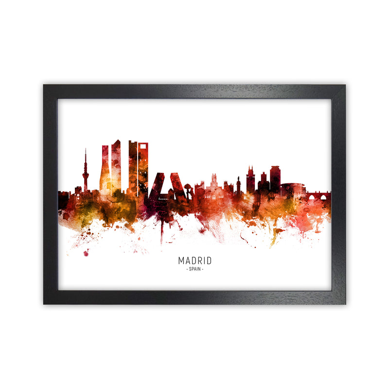 Madrid Spain Skyline Red City Name Print by Michael Tompsett Black Grain