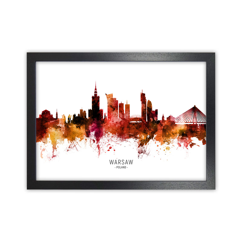 Warsaw Poland Skyline Red City Name Print by Michael Tompsett Black Grain
