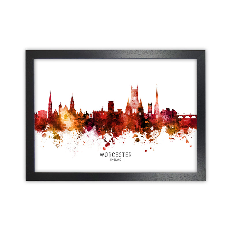 Worcester England Skyline Red City Name  by Michael Tompsett Black Grain