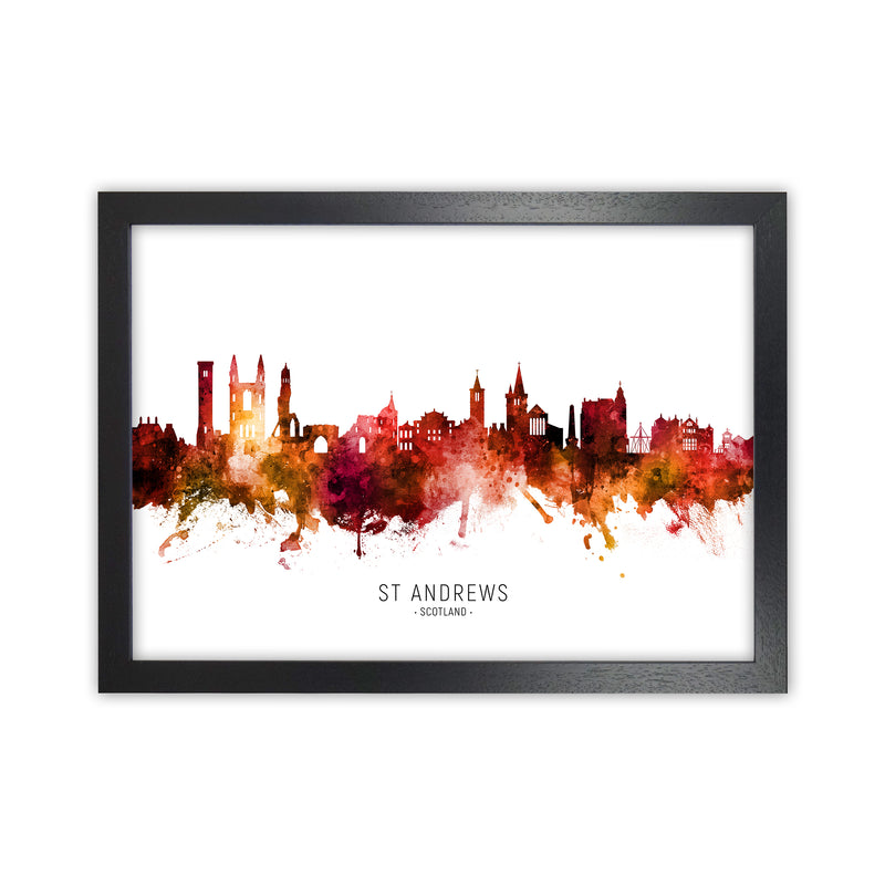 St Andrews Scotland Skyline Red City Name  by Michael Tompsett Black Grain