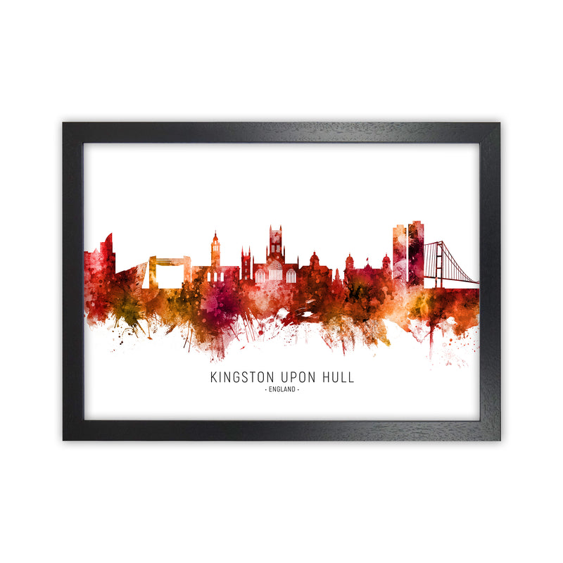 Kingston Upon Hull England Skyline Red City Name  by Michael Tompsett Black Grain