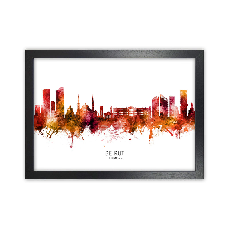 Beirut Lebanon Skyline Red City Name  by Michael Tompsett Black Grain