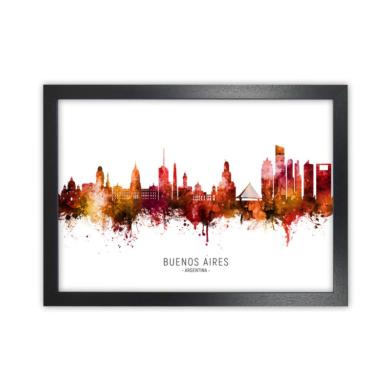 Buenos Aires Argentina Skyline Red City Name  by Michael Tompsett Black Grain