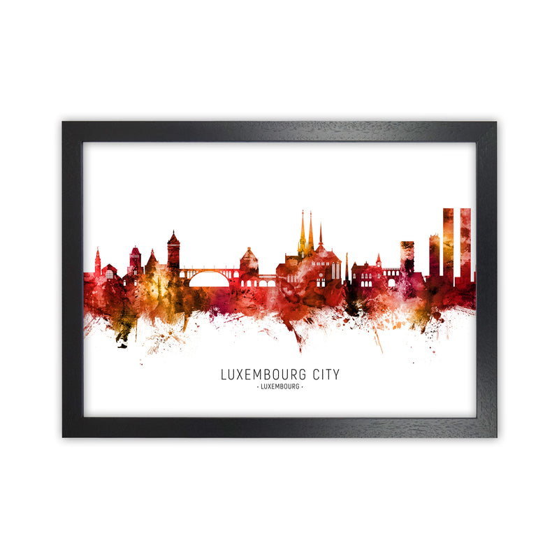 Luxembourg City Luxembourg Skyline Red City Name  by Michael Tompsett Black Grain