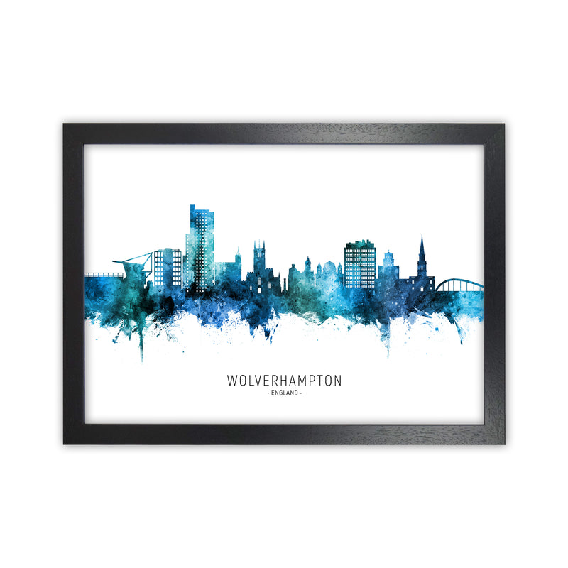 Wolverhampton England Skyline Blue City Name  by Michael Tompsett Black Grain