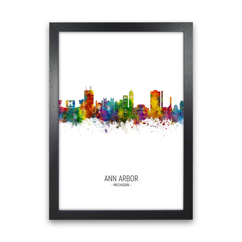 Ann Arbor Michigan Skyline Portrait Art Print by Michael Tompsett Black Grain