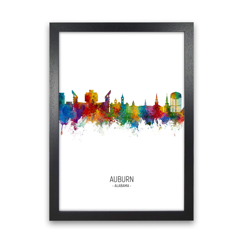 Auburn Alabama Skyline Portrait Art Print by Michael Tompsett Black Grain