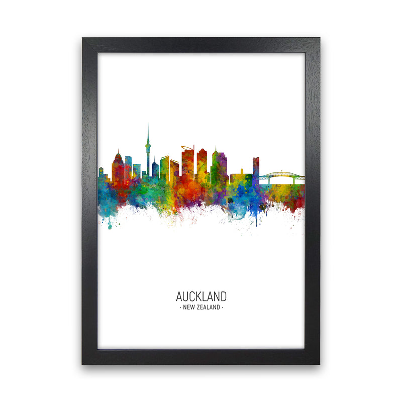 Auckland New Zealand Skyline Portrait Art Print by Michael Tompsett Black Grain