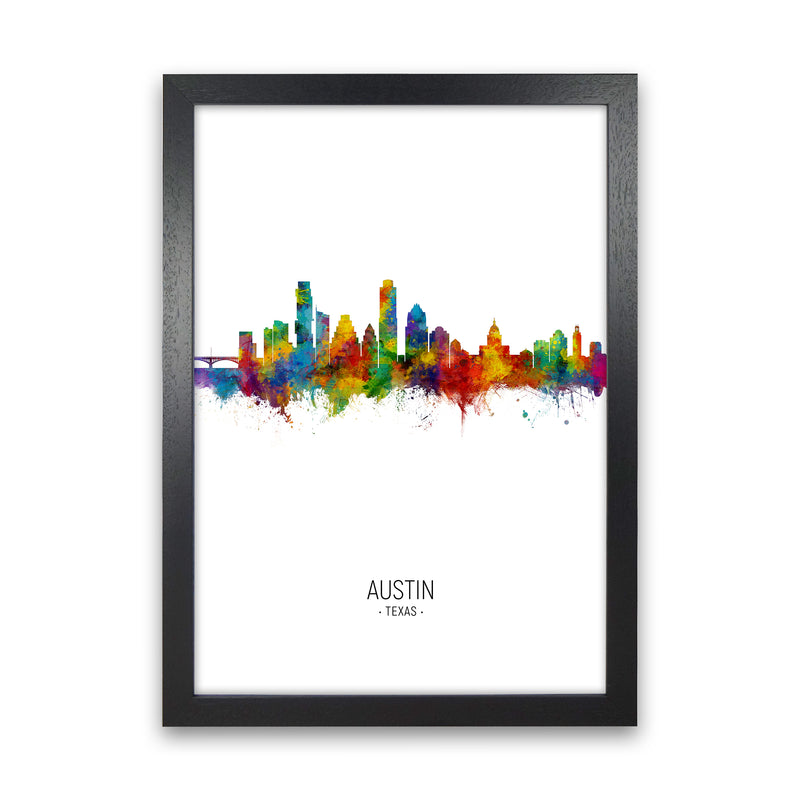 Austin Texas Skyline Portrait Art Print by Michael Tompsett Black Grain