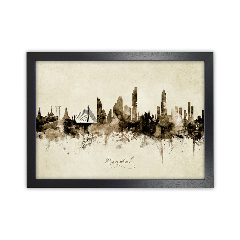 Bangkok Thailand Skyline Vintage Art Print by Michael Tompsett Black Grain