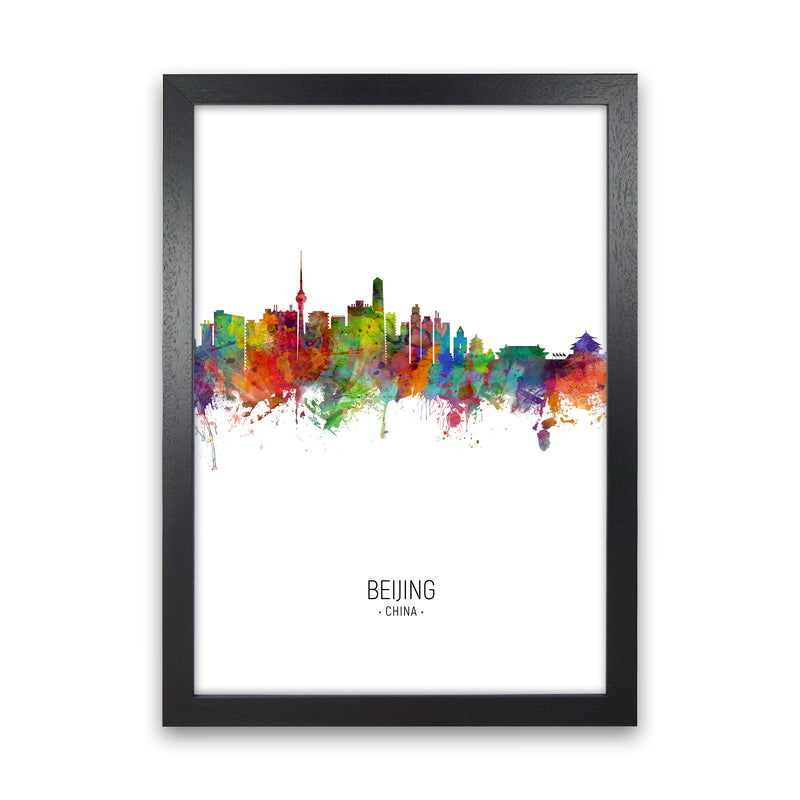 Beijing China Skyline Portrait Art Print by Michael Tompsett Black Grain