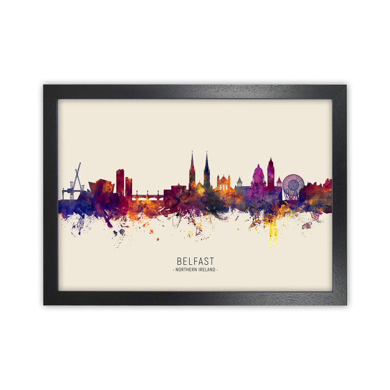 Belfast Northern Ireland Skyline Autumn City Name Art Print by Michael Tompsett Black Grain