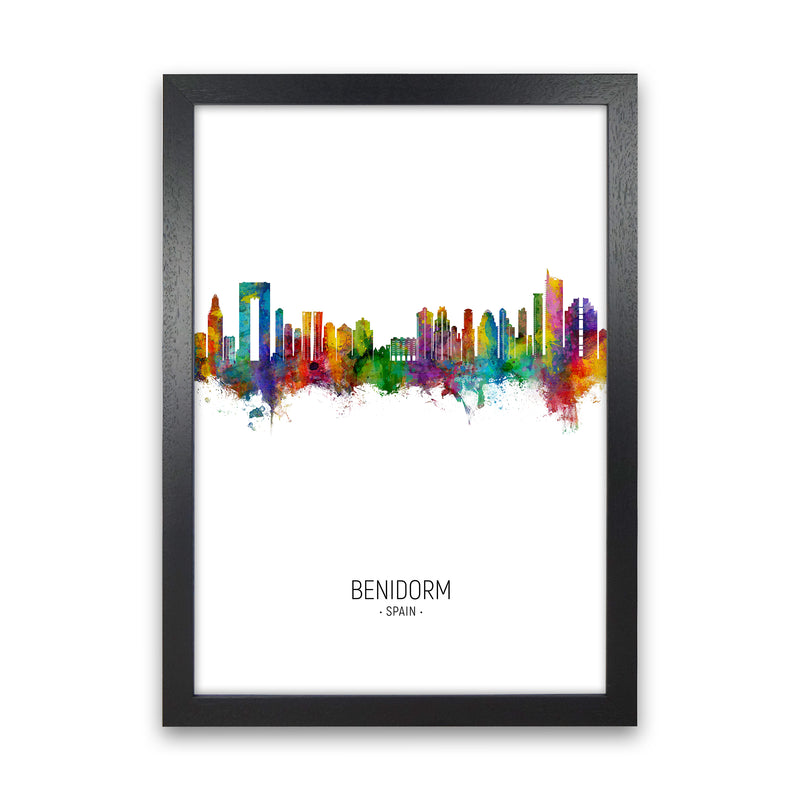 Benidorm Spain Skyline Portrait Art Print by Michael Tompsett Black Grain