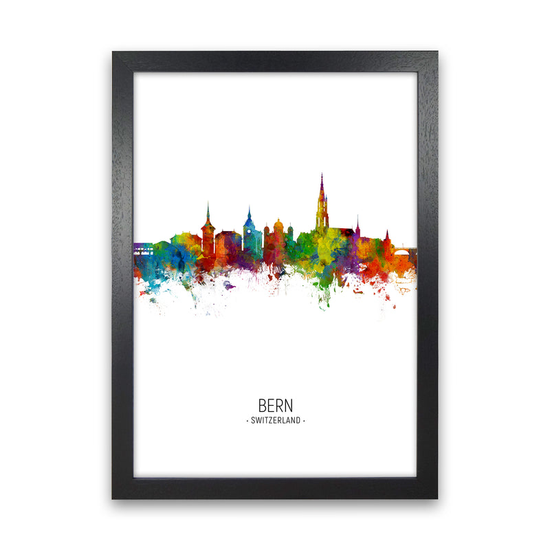 Bern Switzerland Skyline Portrait Art Print by Michael Tompsett Black Grain