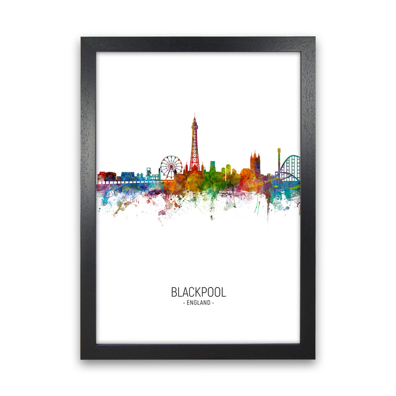 Blackpool England Skyline Portrait Art Print by Michael Tompsett Black Grain