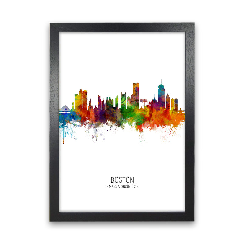 Boston Massachusetts Skyline Portrait Art Print by Michael Tompsett Black Grain