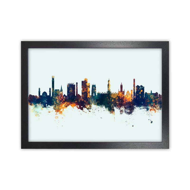 Bradford England Skyline Blue Orange Art Print by Michael Tompsett Black Grain