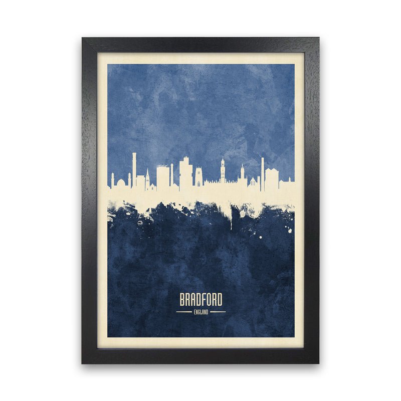 Bradford England Skyline Portrait Navy Art Print by Michael Tompsett Black Grain