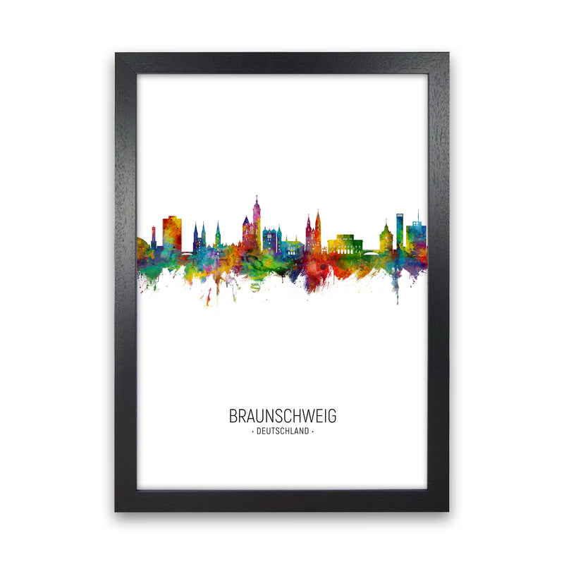 Braunschweig Deutschland Skyline Portrait Art Print by Michael Tompsett Black Grain