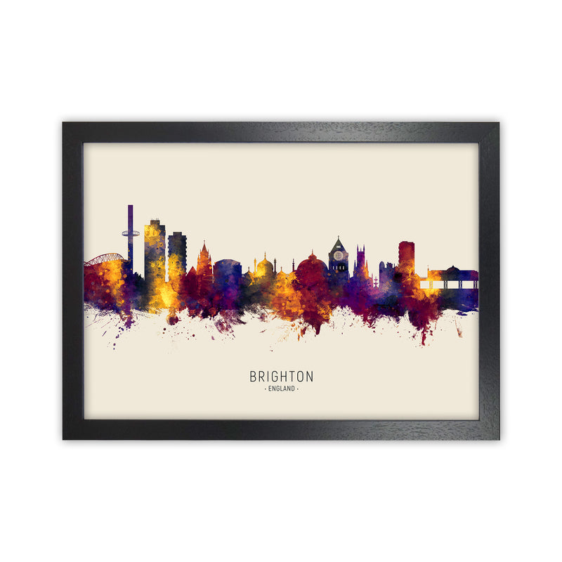 Brighton England Skyline Autumn City Name Art Print by Michael Tompsett Black Grain