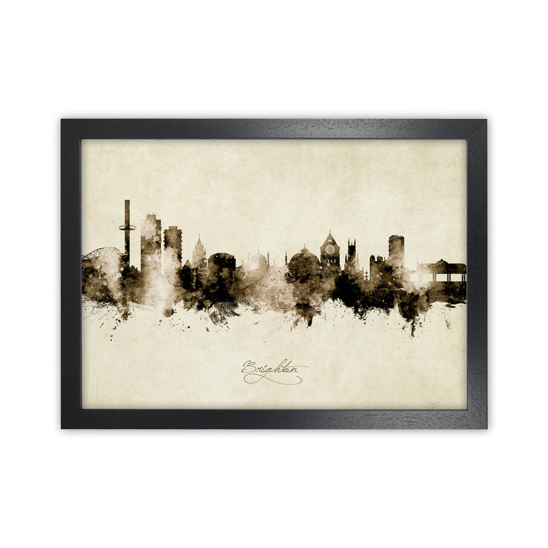 Brighton England Skyline Vintage Art Print by Michael Tompsett Black Grain