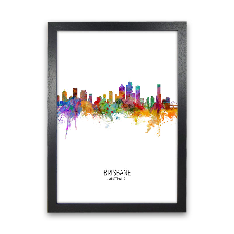 Brisbane Australia Skyline Portrait Art Print by Michael Tompsett Black Grain