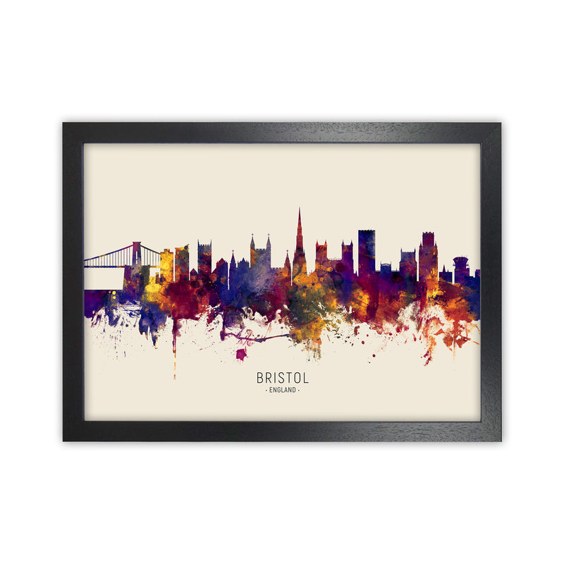 Bristol England Skyline Autumn City Name Art Print by Michael Tompsett Black Grain