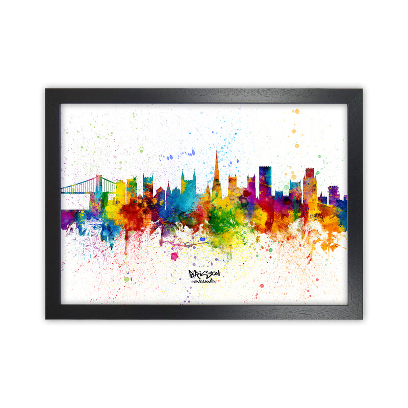 Bristol England Skyline Splash Art Print by Michael Tompsett Black Grain