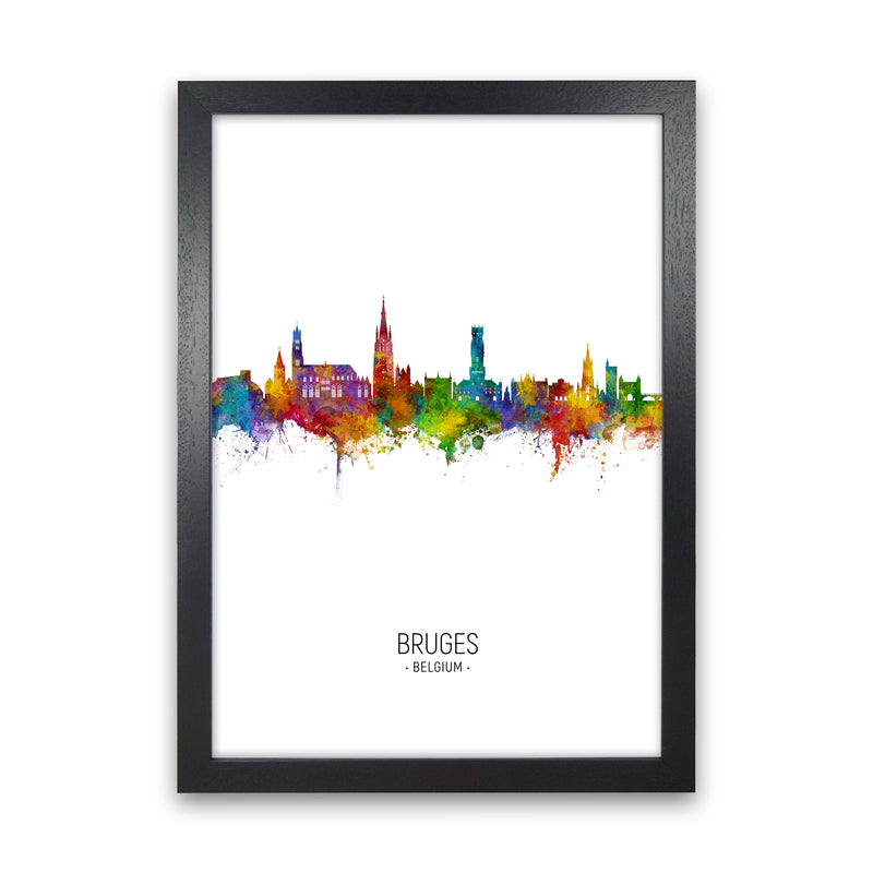 Bruges Belgium Skyline Portrait Art Print by Michael Tompsett Black Grain