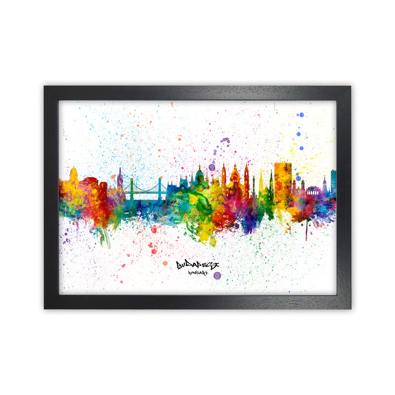 Budapest Hungary Skyline Splash Art Print by Michael Tompsett Black Grain