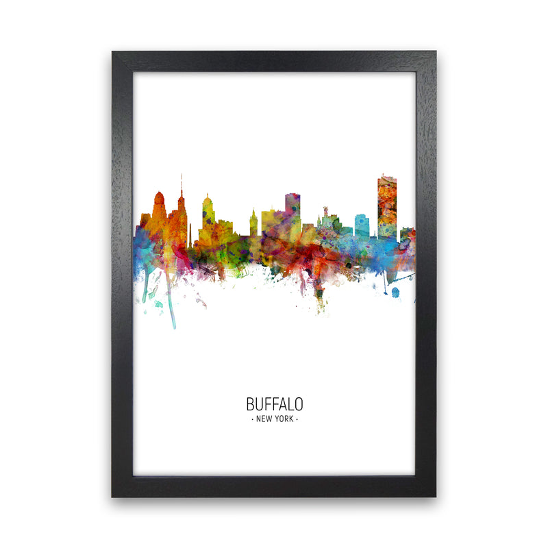 Buffalo New York Skyline Portrait Art Print by Michael Tompsett Black Grain