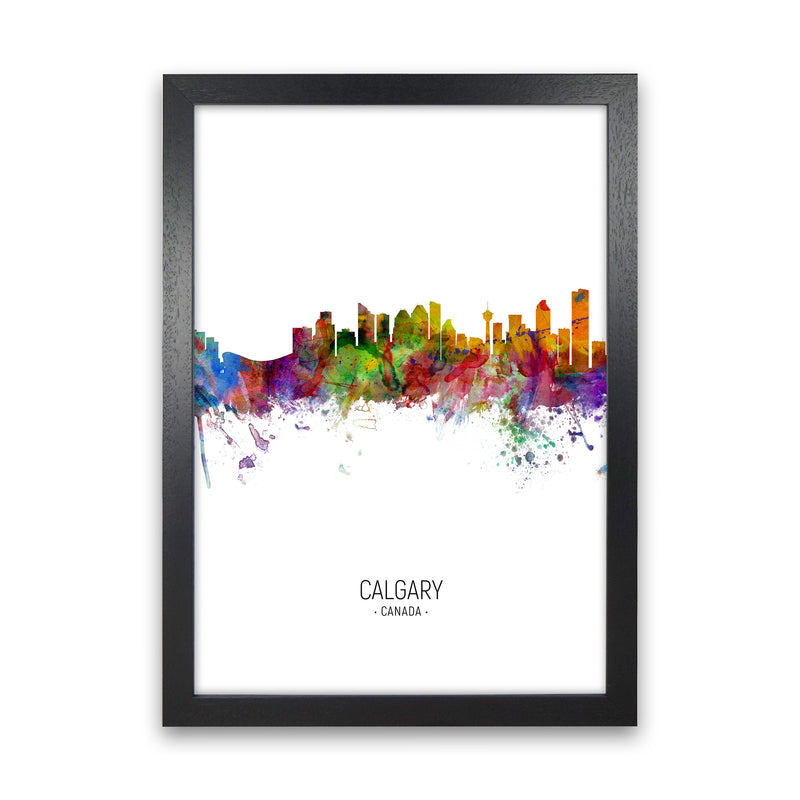 Calgary Canada Skyline Portrait Art Print by Michael Tompsett Black Grain