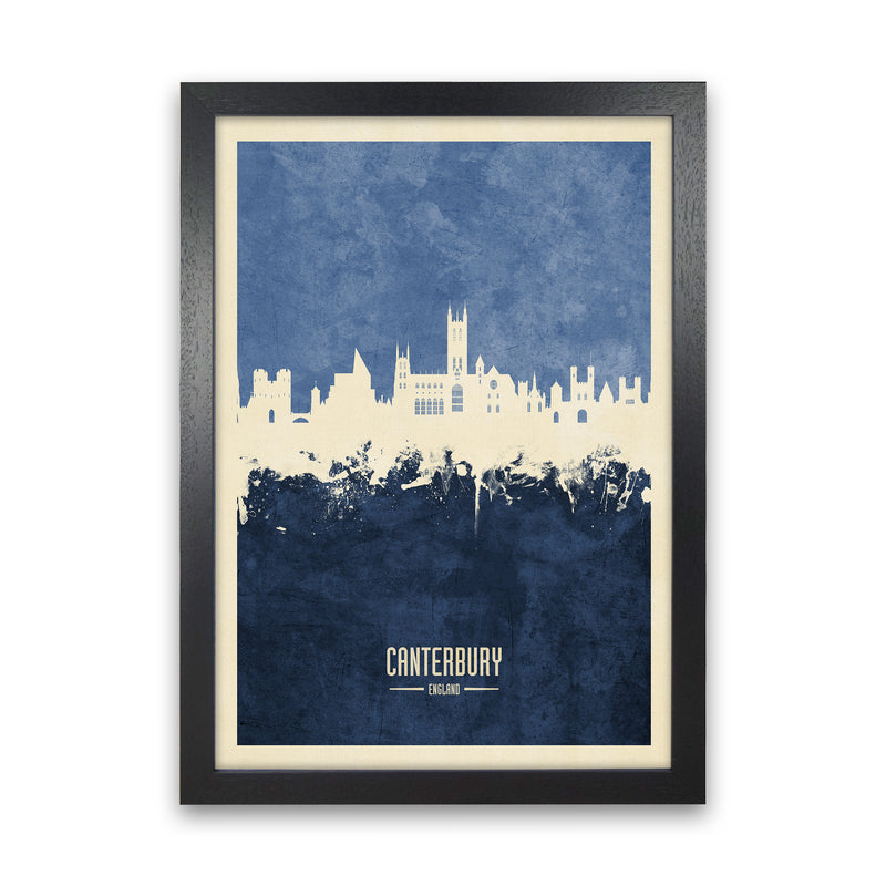 Canterbury England Skyline Portrait Navy Art Print by Michael Tompsett Black Grain