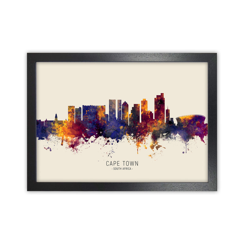 Cape Town South Africa Skyline Autumn City Name Art Print by Michael Tompsett Black Grain